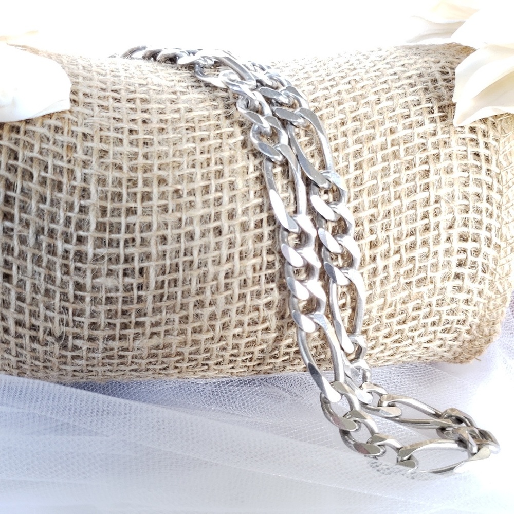Men's Sterling Silver Figaro Chain Necklace 21"